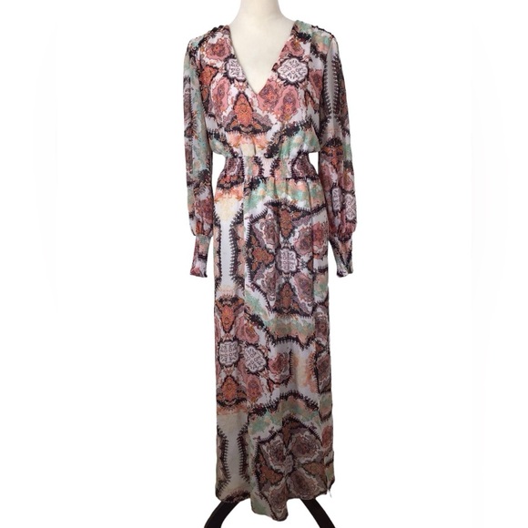 INC International Concepts Smocked Puff Sleeve Maxi Dress Size XL - Picture 2 of 7
